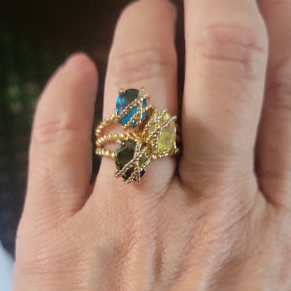 Charter's Club Gold-plated Stone Trio Glass Stone Ring Size 7